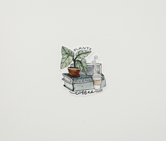 Plant, Books, Coffee Vinyl Sticker