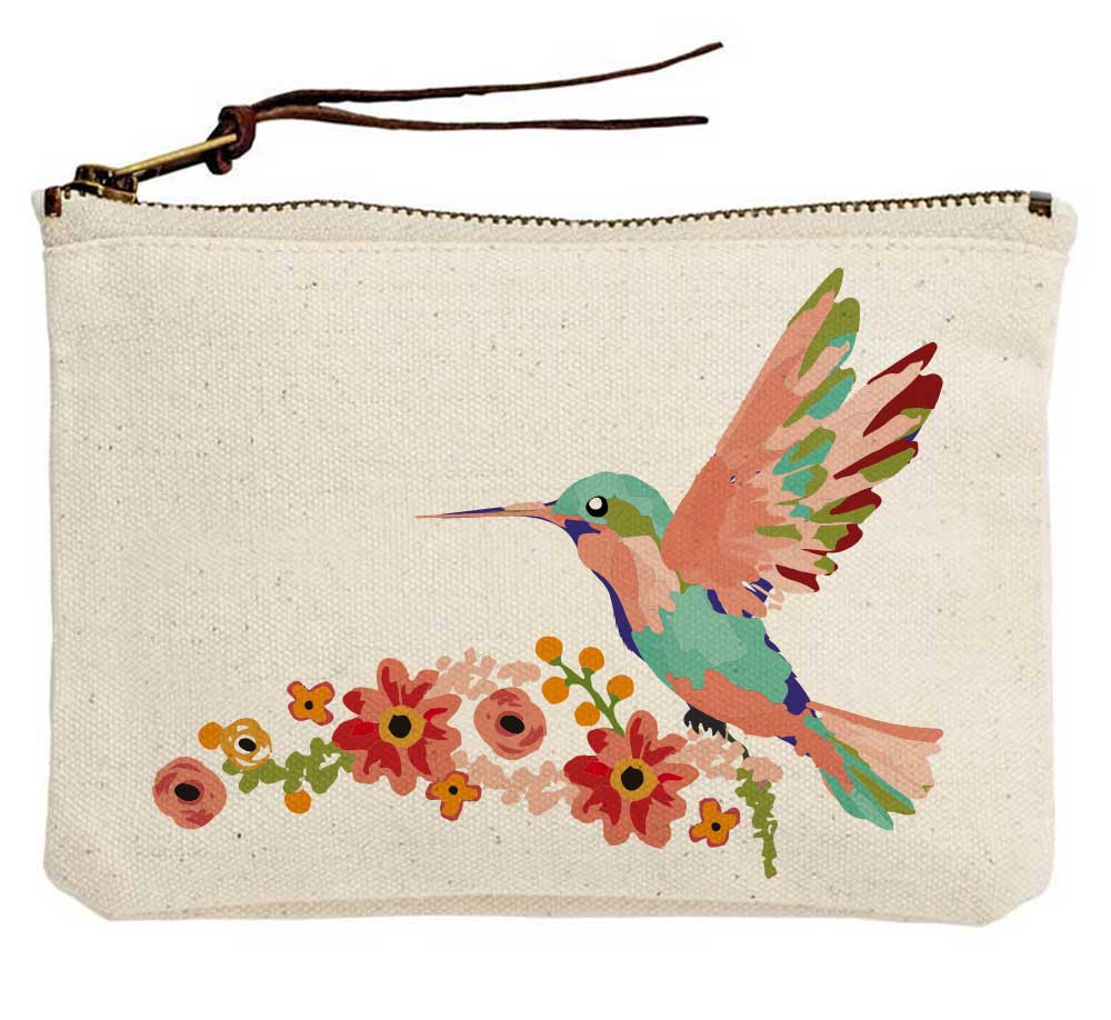 Vibrant Aqua Hummingbird Canvas Pouch