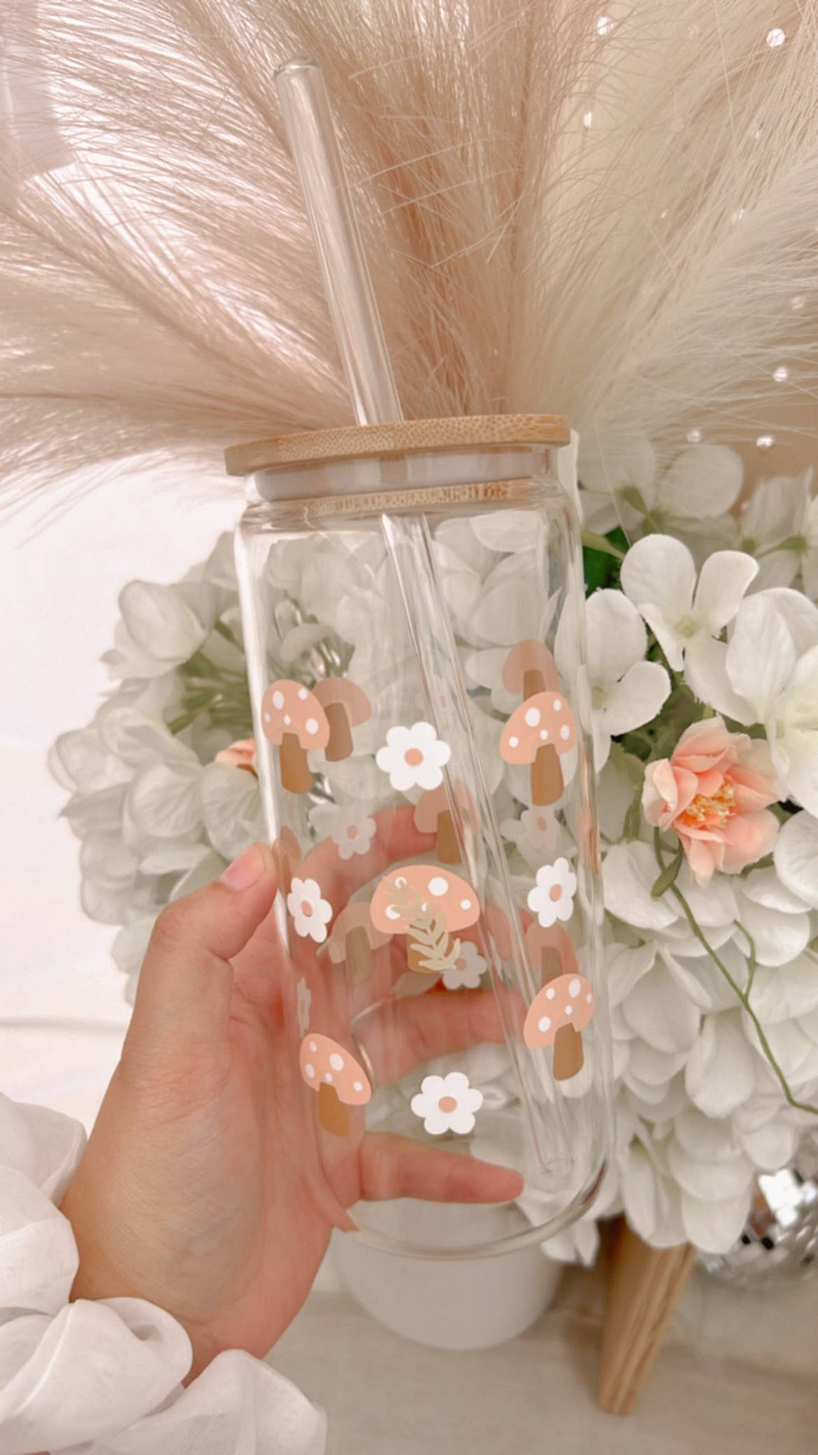 Pink Mushroom Iced Coffee Cup