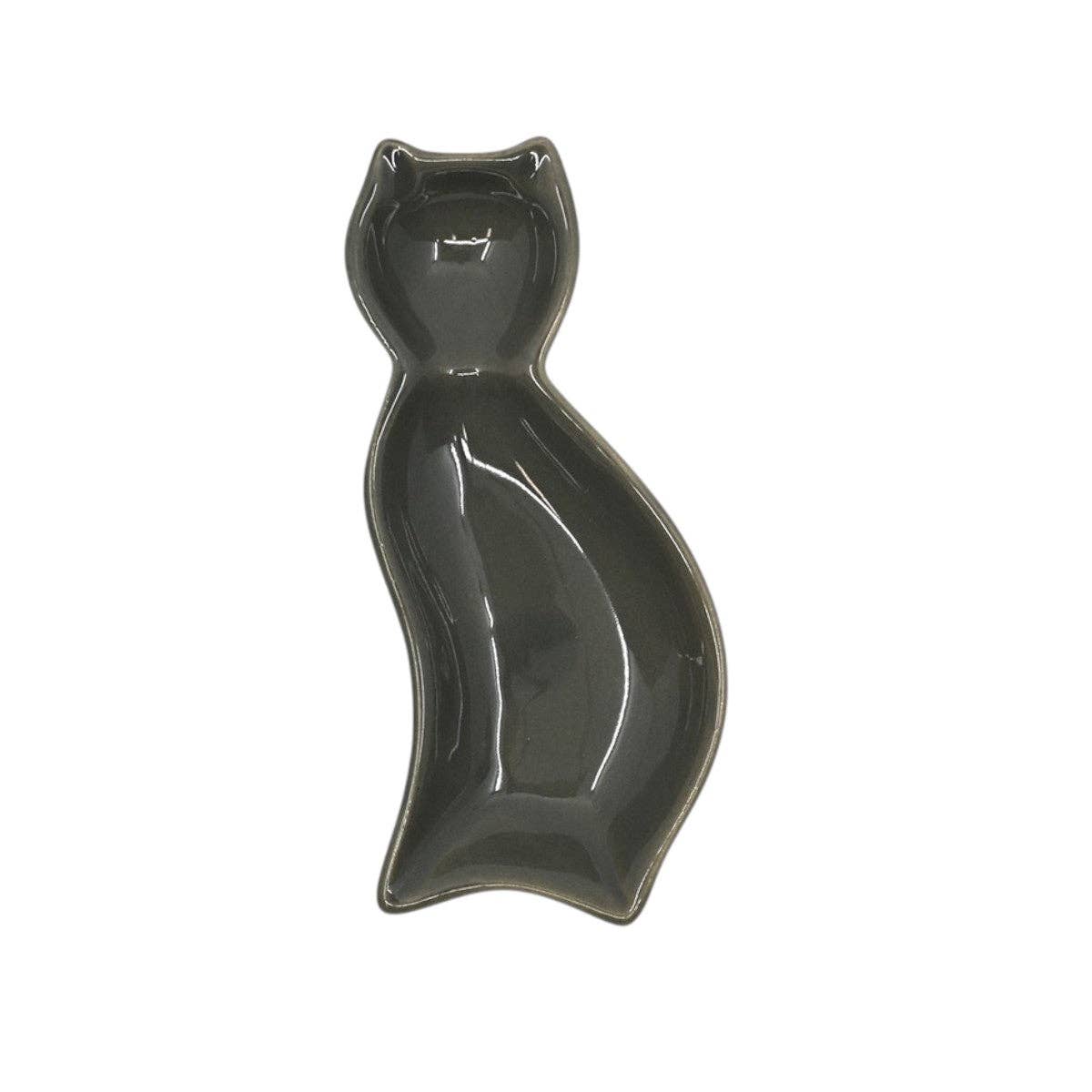 4"L Cat Shaped Porcelain Sauce Dish Mocha Brown