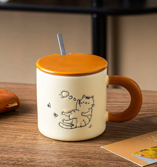 Playful Cat 13oz Mug With Lid and Spoon