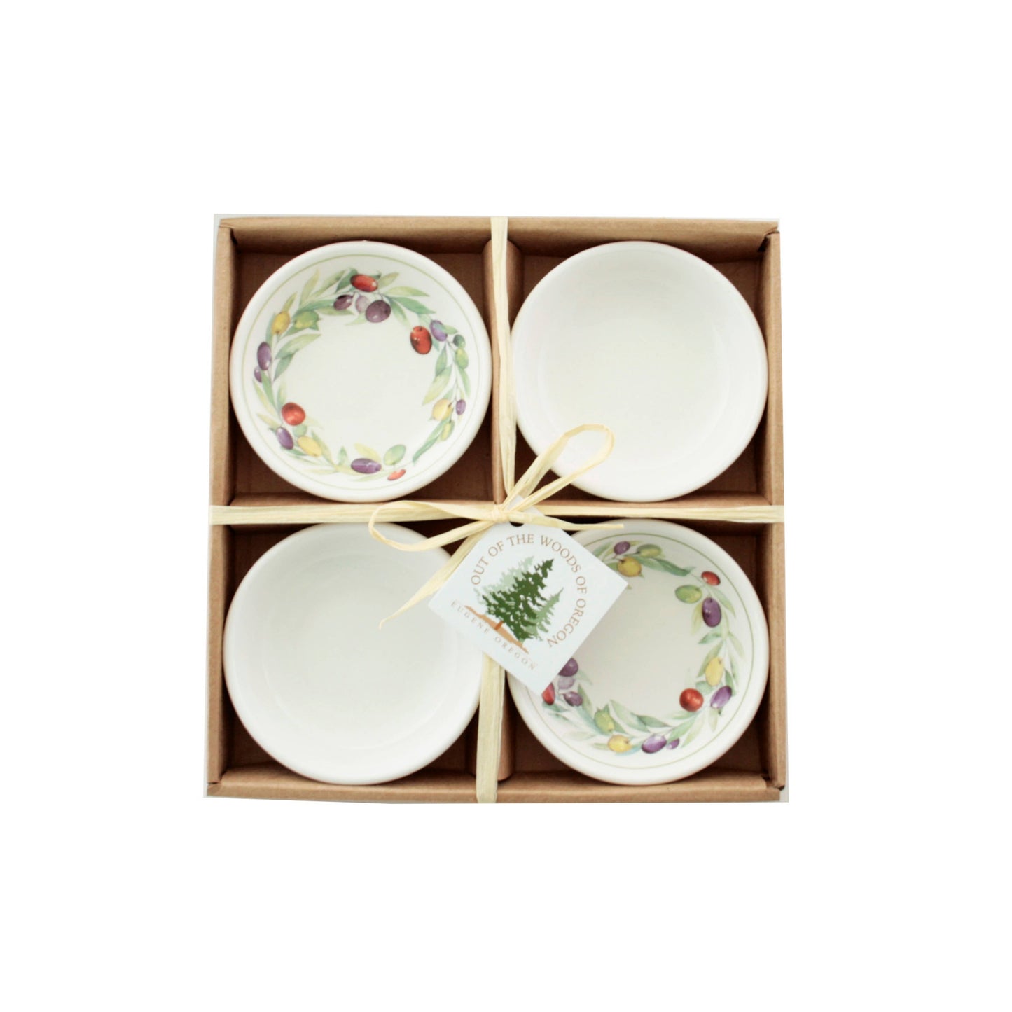 Set of 4 Small Round Bowls - Olive Wreath (3.75")