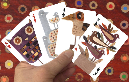 Wood Bird Sculptures Playing Cards