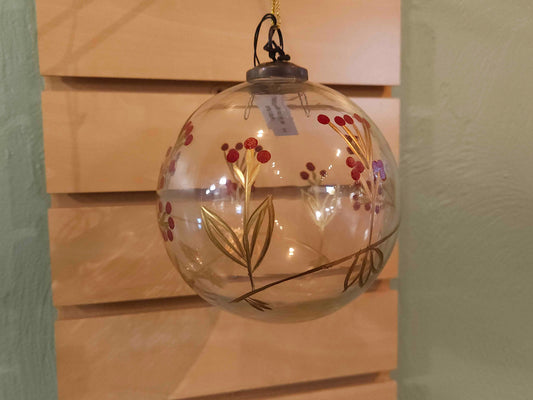 Large Etched Glass Ball Ornament