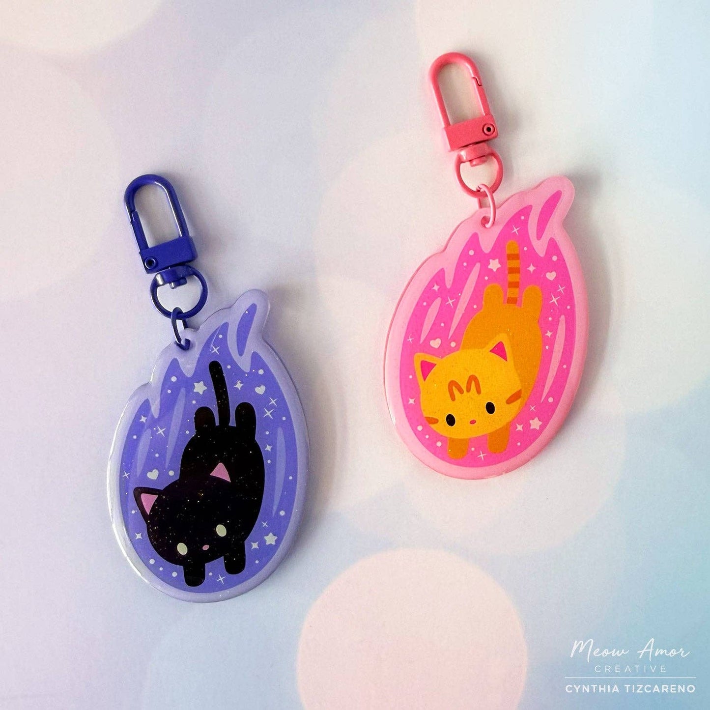 Orange Tabby Cat Comet Glitter Acrylic Charm