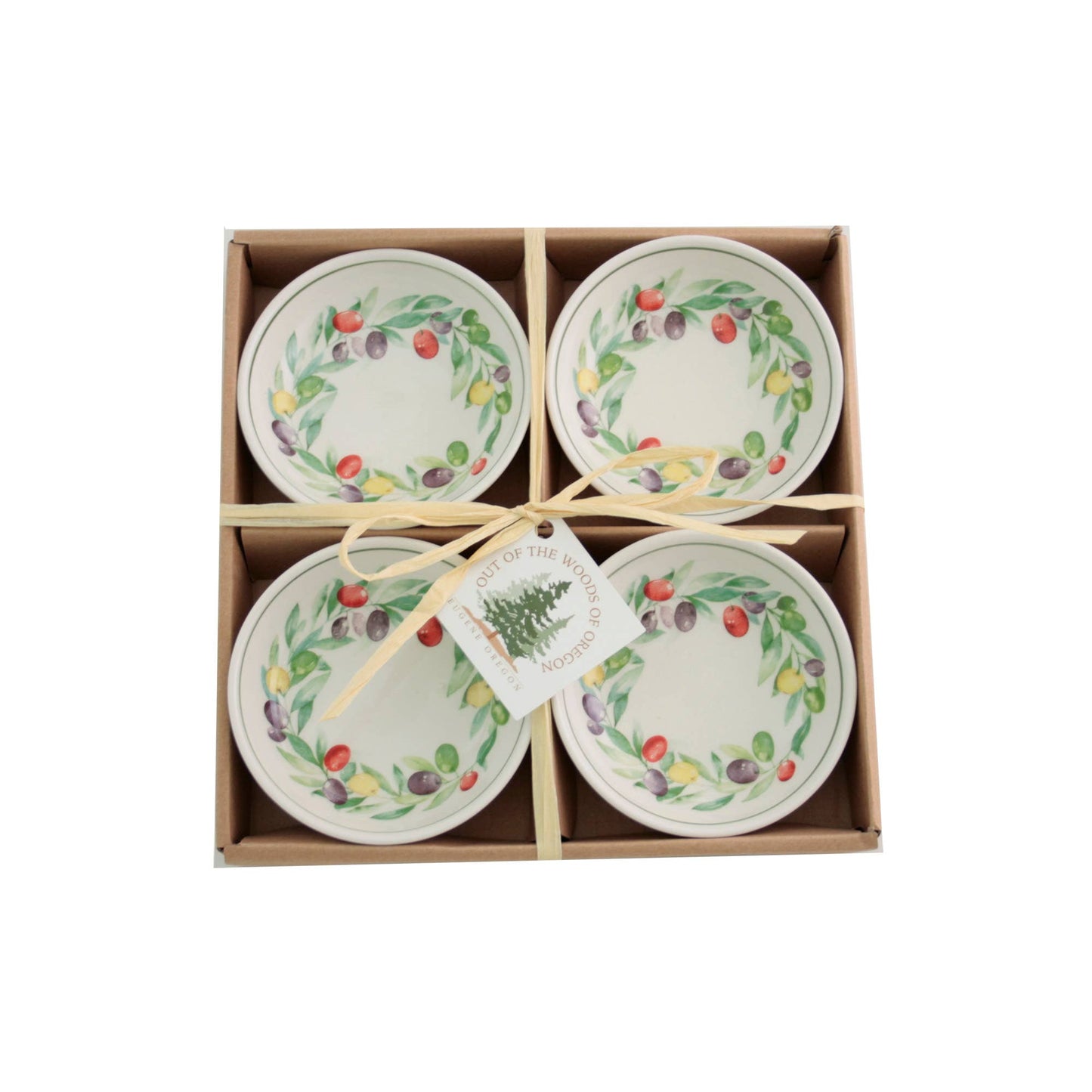 Set of 4 Small Round Bowls - Olive Wreath (3.75")