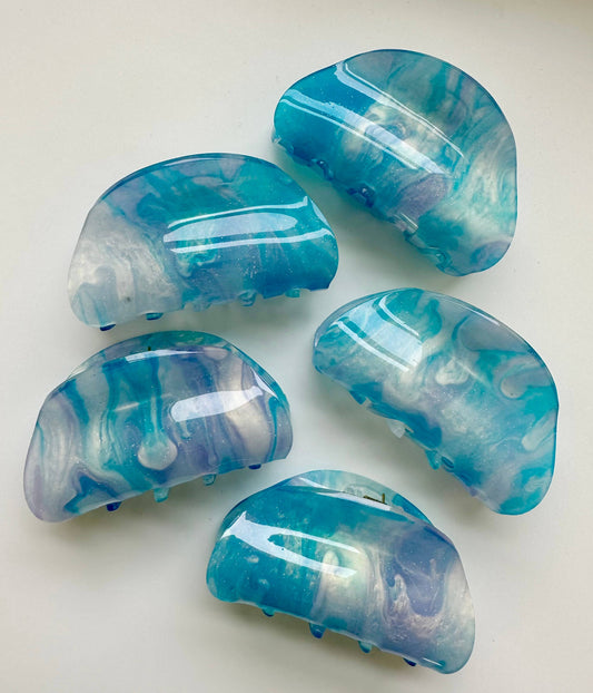 Half Moon Acetate Claw Clip - Sparkly Blue + Purple