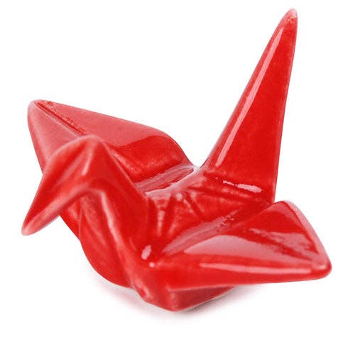 Origami Crane Porcelain Chopsticks Rest 2"L Red