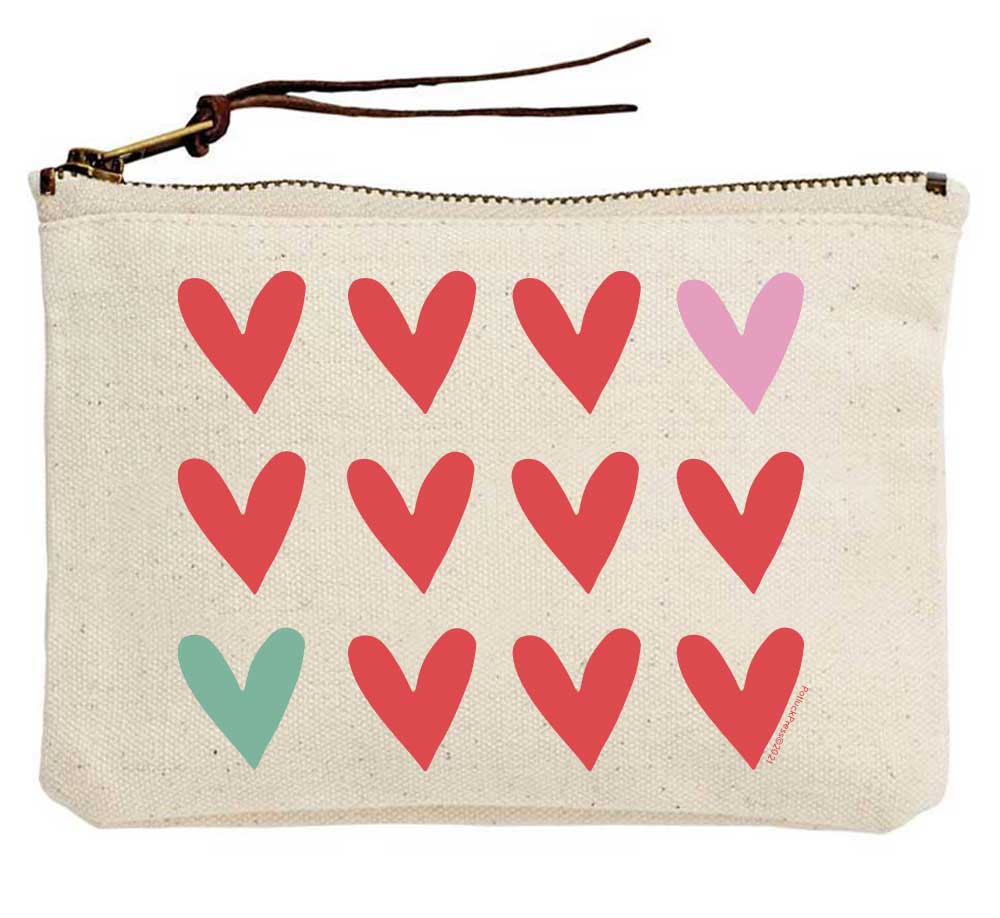 Hearts Grid Canvas Pouch
