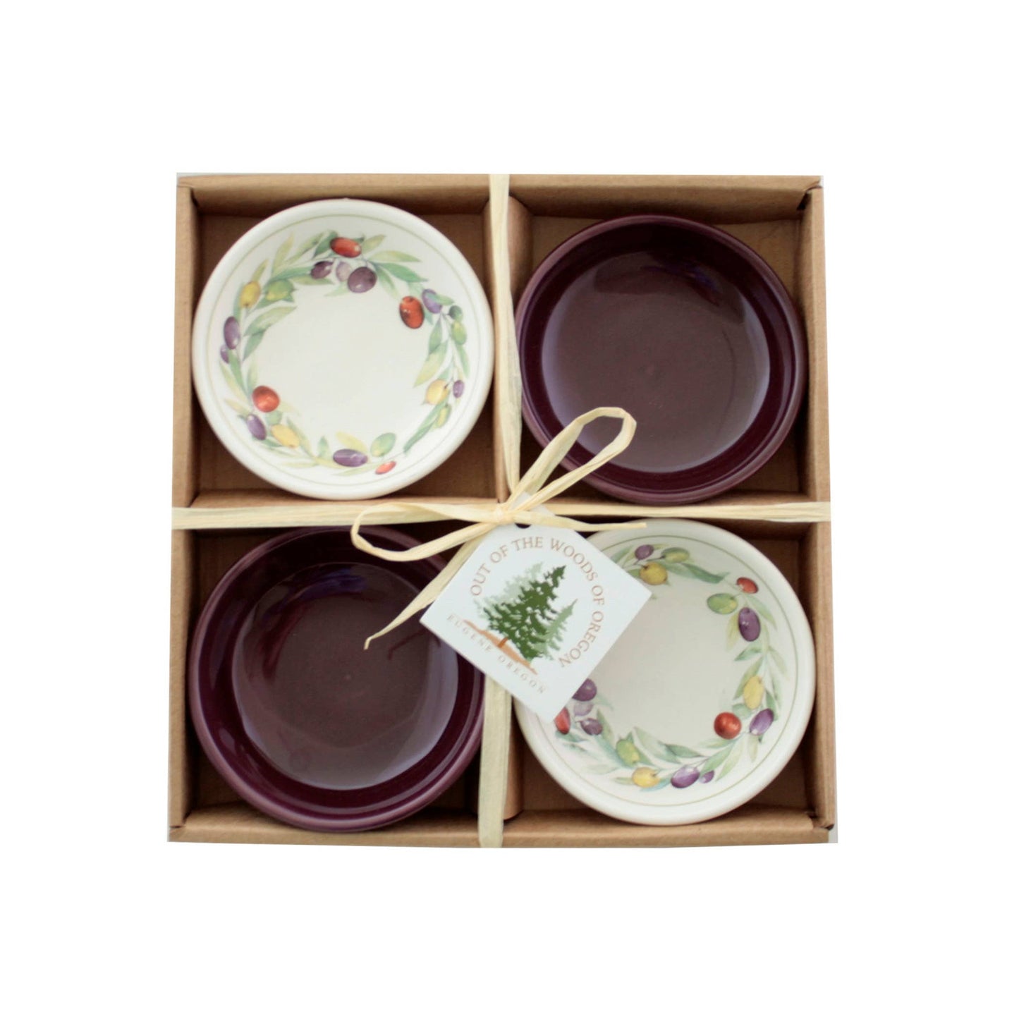 Set of 4 Small Round Bowls - Olive Wreath (3.75")