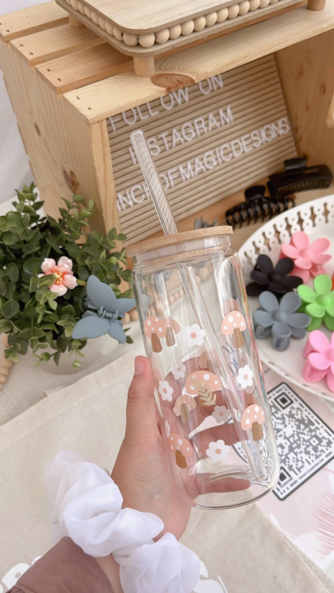 Pink Mushroom Iced Coffee Cup