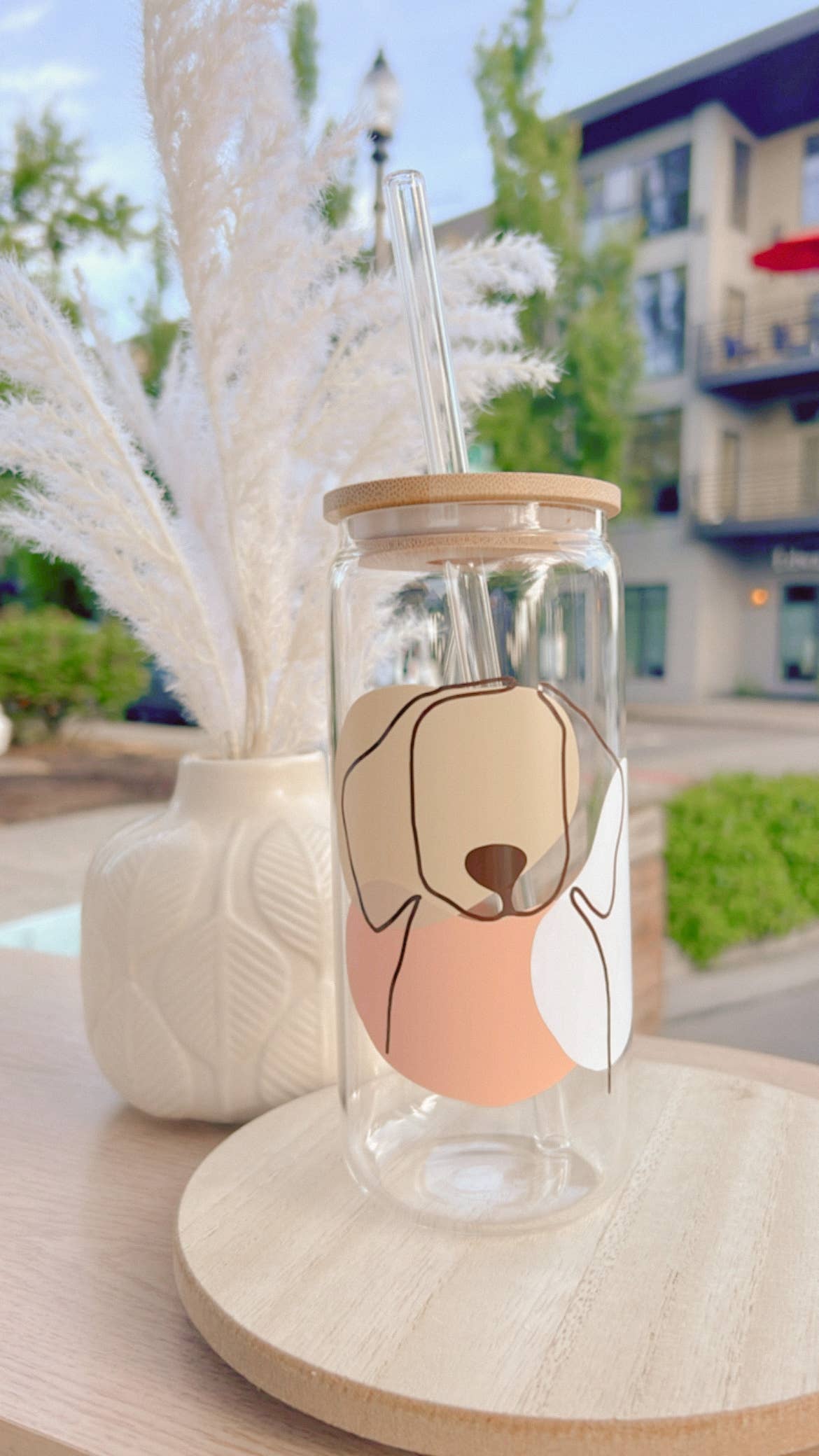 Dog Line Art Iced Coffee Glass
