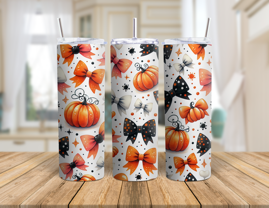 Halloween Cute Coquette Bow & Pumpkin Fall 20 oz Tumbler