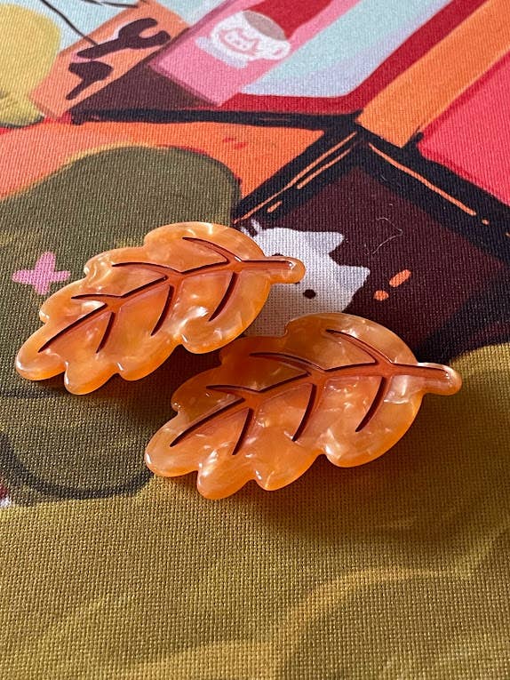Two Autumn Leaf Hair Clip Barrettes