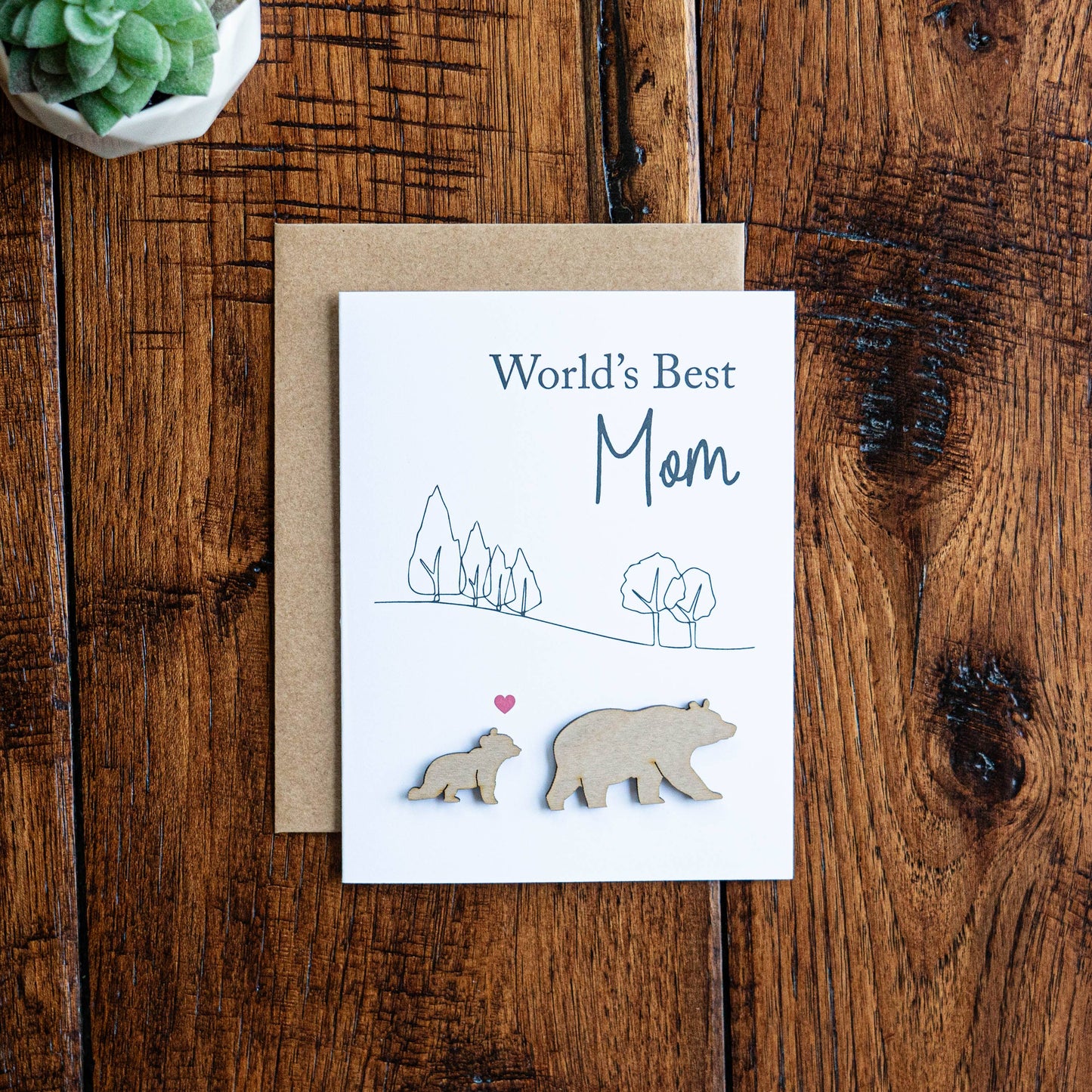 World's Best mom, Mama Bear Mother's Day card with Wood