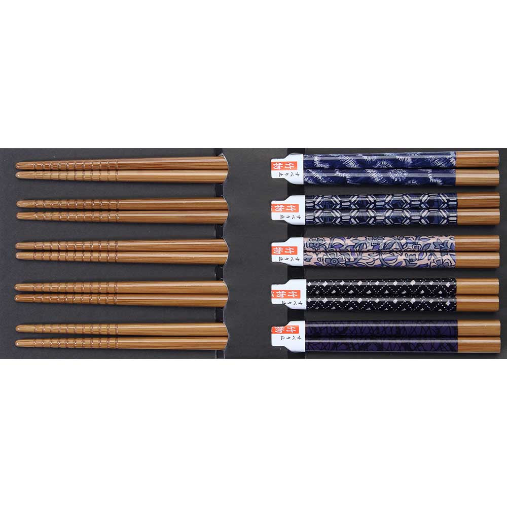 Indigo Patterns Japanese Bamboo Chopsticks Set