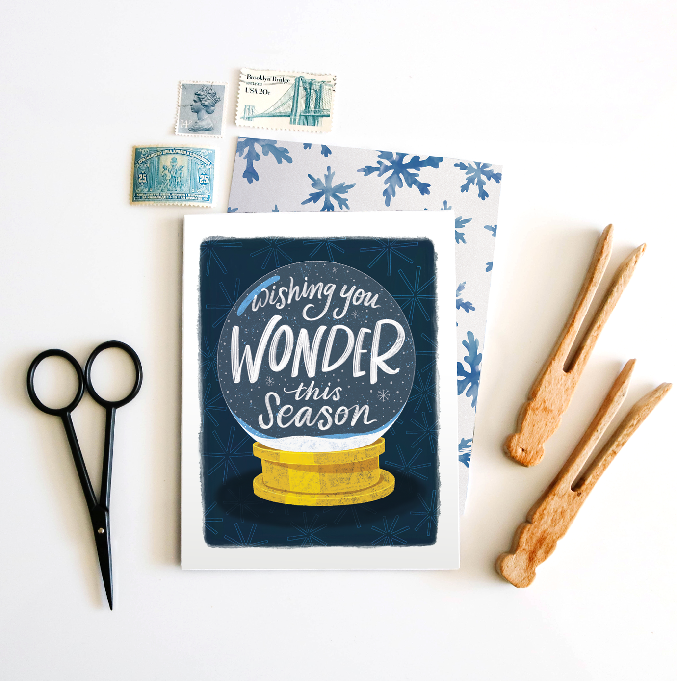 Wishing You Wonder | Whimsical Snowglobe Winter Holiday Card