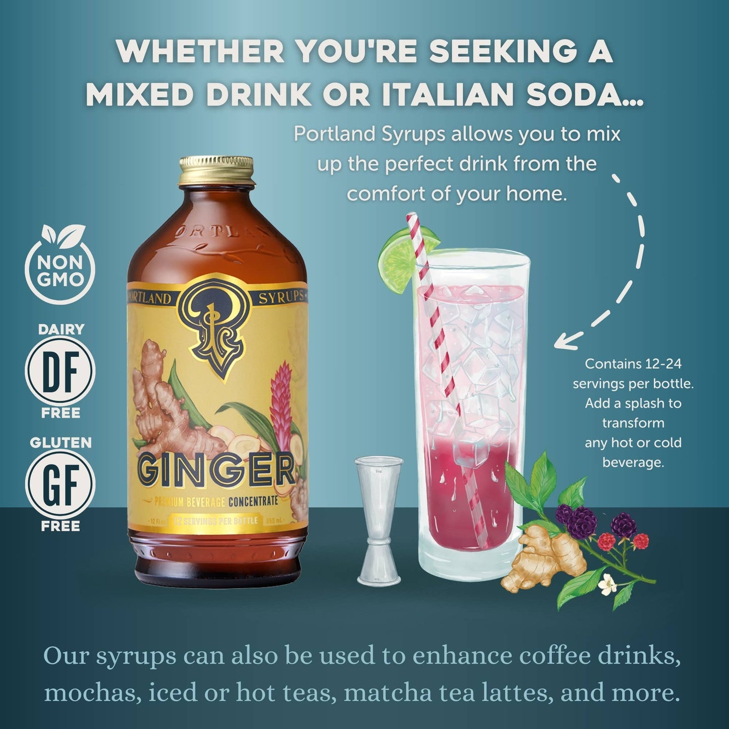 Ginger Syrup 12oz - cocktail / mocktail beverage mixer