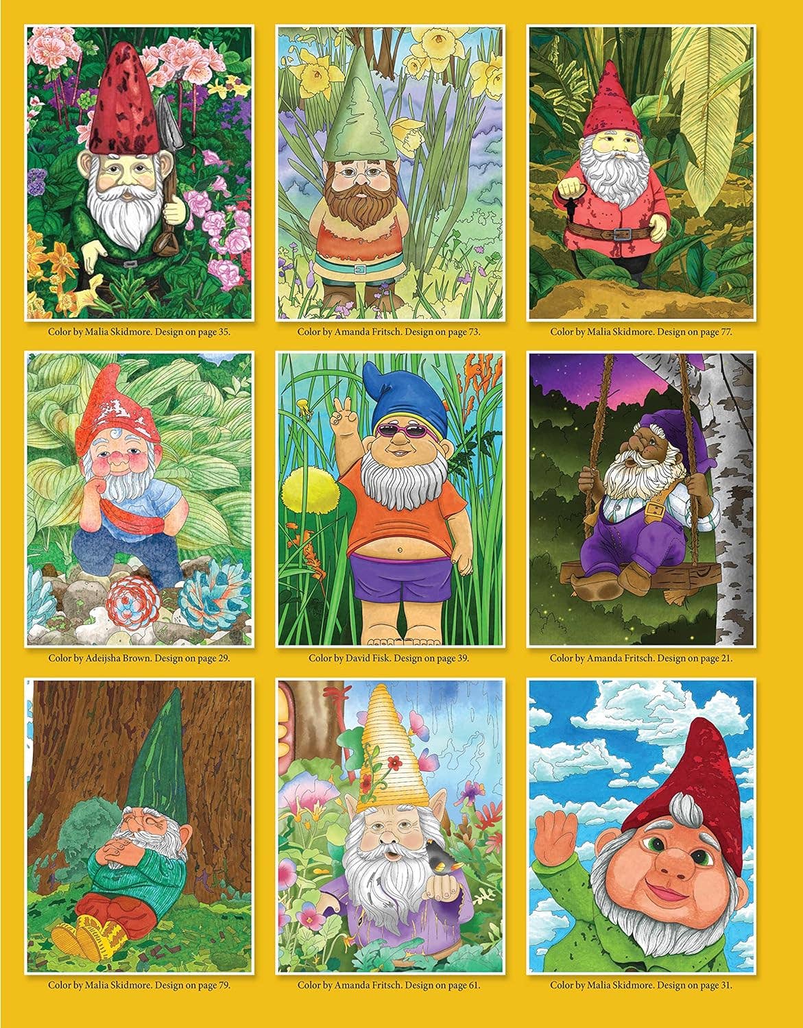 Garden Gnomes Coloring Book - 32 Charming Designs