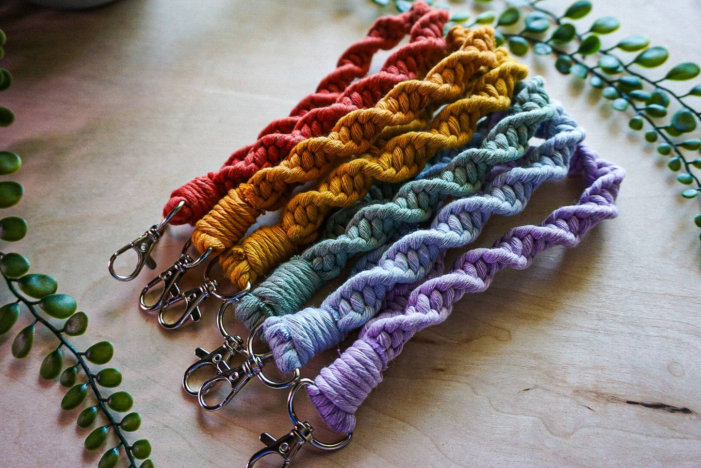 Handmade Spiral Macrame Wristlet Keychain