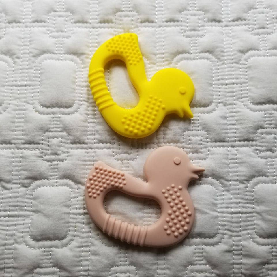 Duck Silicone Teether Toy - Yellow and Pink