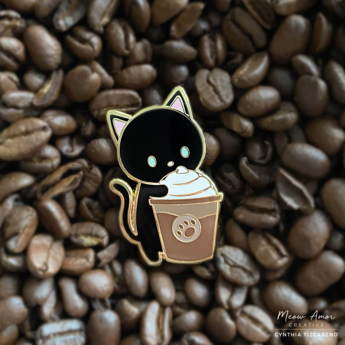 Black Cat Coffee Enamel Pin