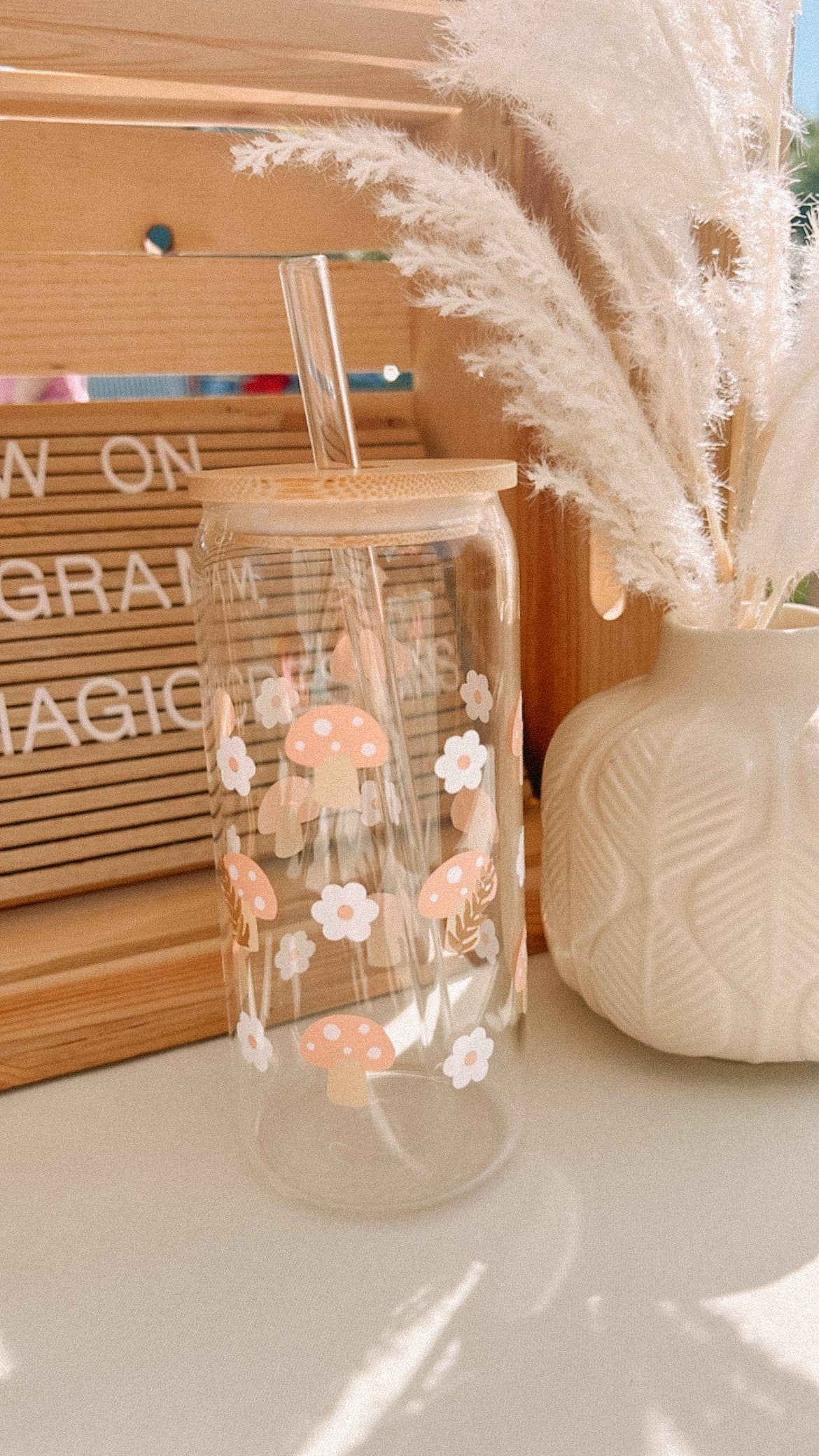 Pink Mushroom Iced Coffee Cup