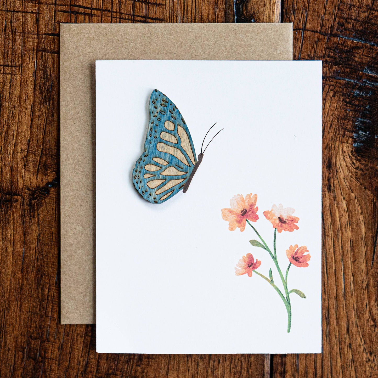 Butterfly Wood and Paper Greeting Card