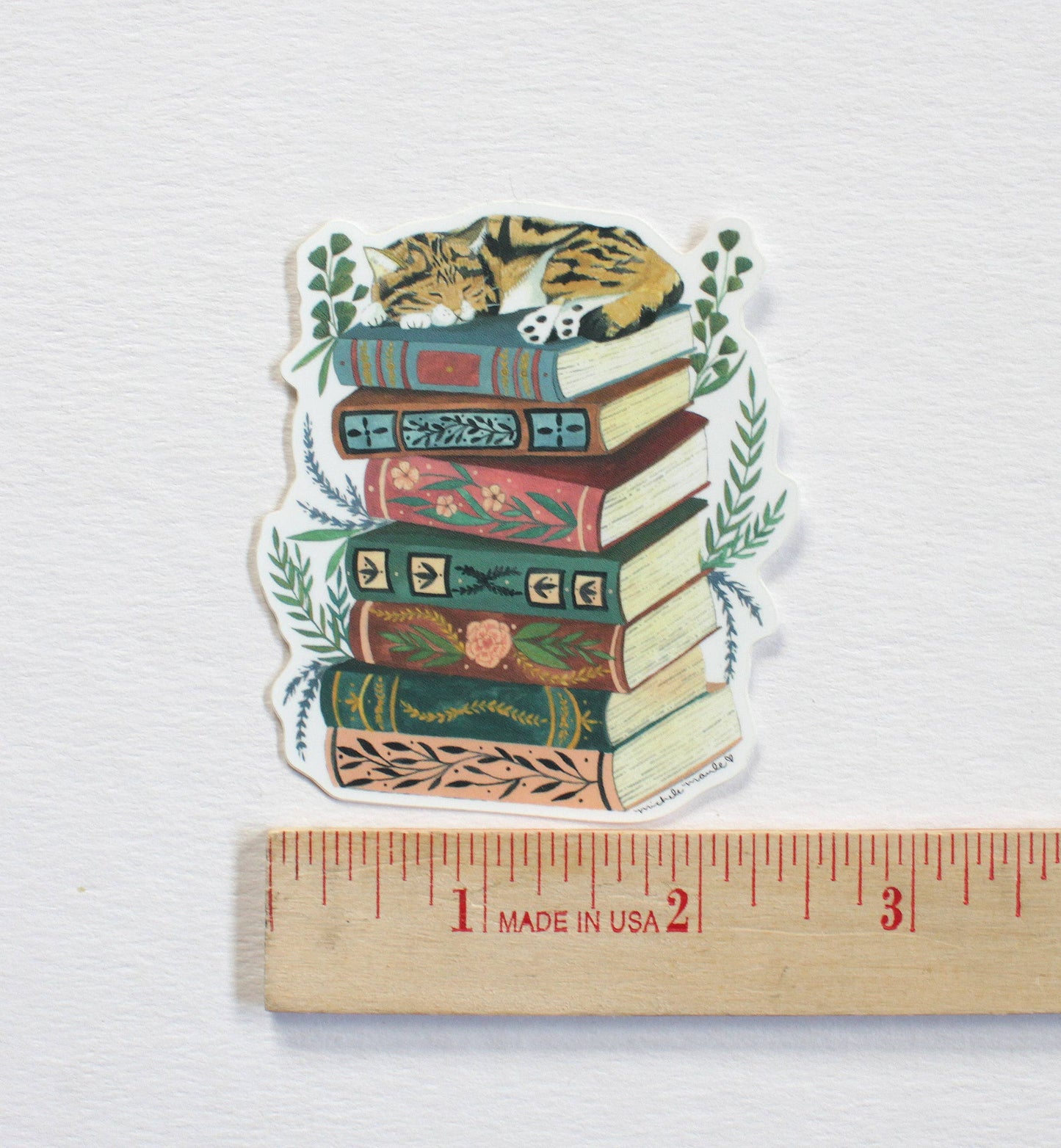 2.5 x 3" Cat Nap with Books Vinyl Sticker