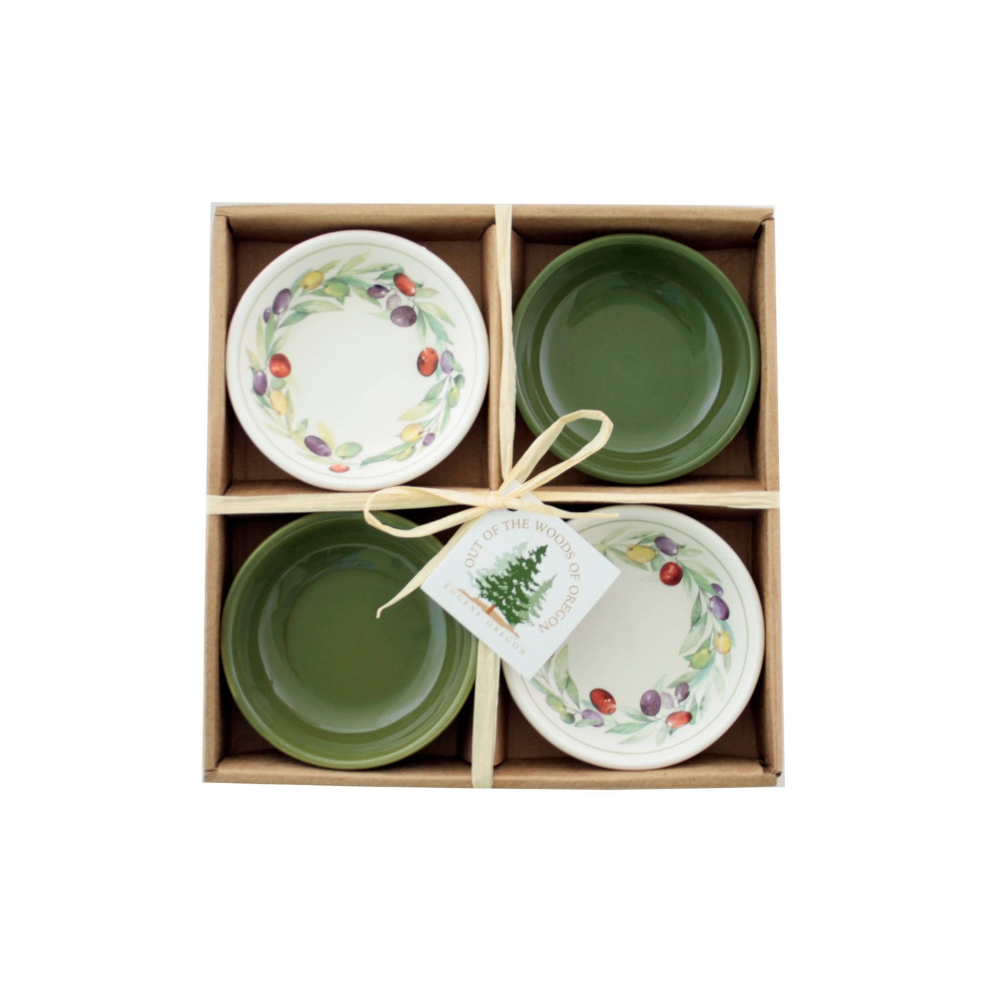 Set of 4 Small Round Bowls - Olive Wreath (3.75")