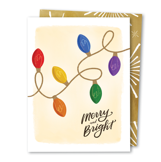Merry + Bright | Holiday Rainbow Christmas Lights Card