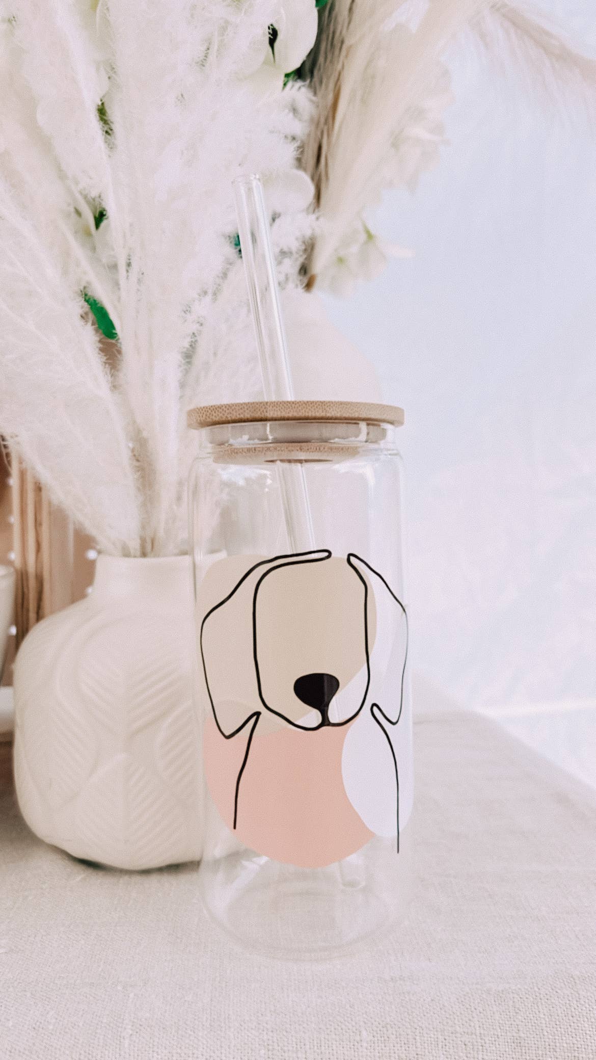 Dog Line Art Iced Coffee Glass