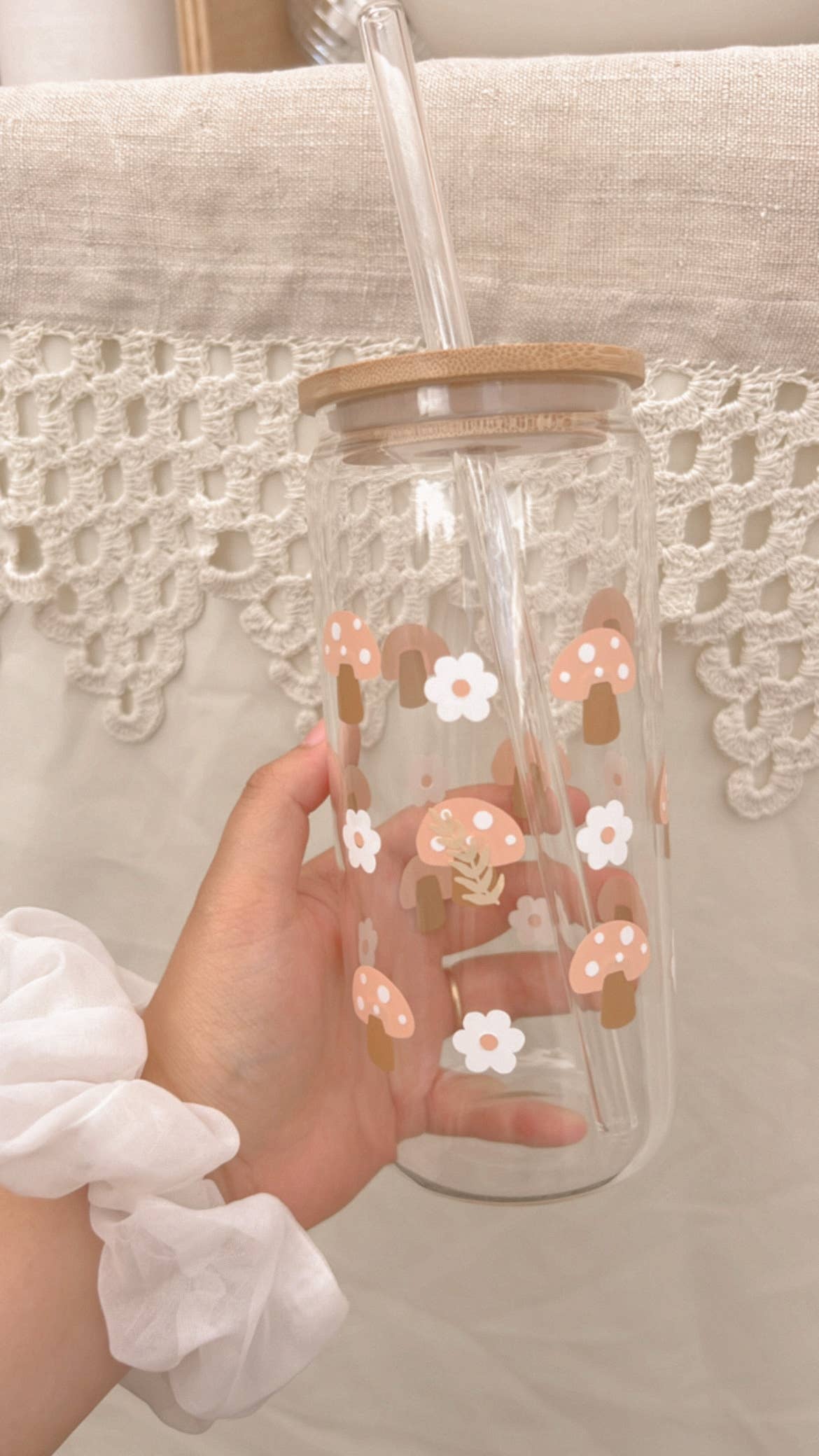 Pink Mushroom Iced Coffee Cup
