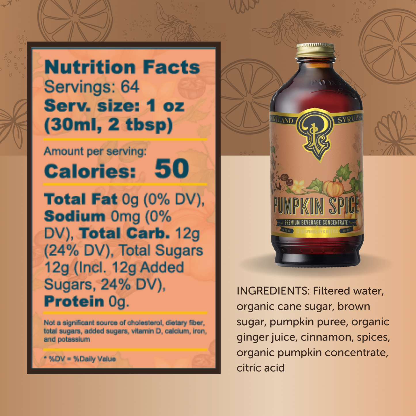 Pumpkin Spice Syrup 12 oz - coffee, tea, cocktail mixer