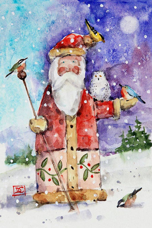 Santa and Birds 5x7" Greeting Card