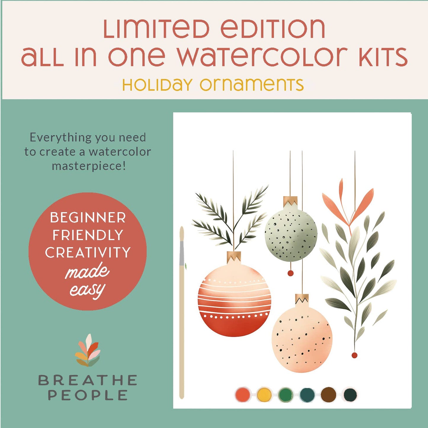 Limited Edition, All in One Watercolor Kit- Holiday Ornaments