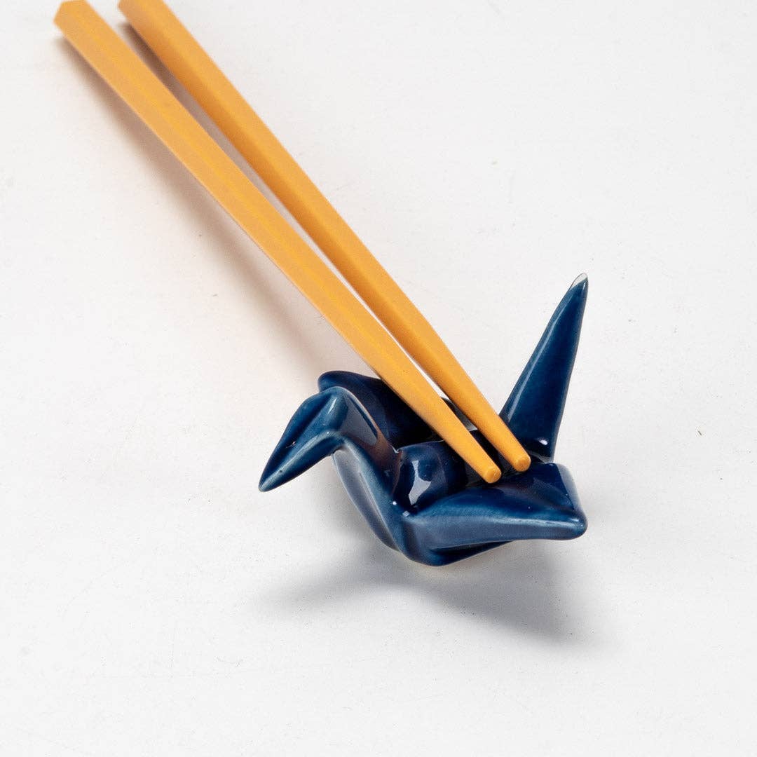 Origami Crane Porcelain Chopsticks Rest 2"L Navy Blue (12/288)
