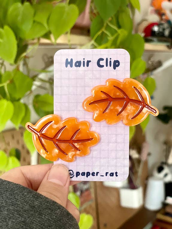 Two Autumn Leaf Hair Clip Barrettes
