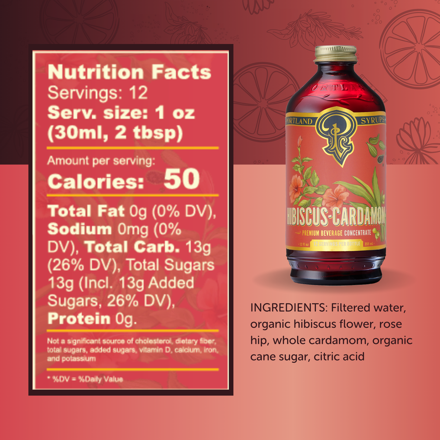 Hibiscus Cardamom Syrup 12oz - cocktail / mocktail mixer