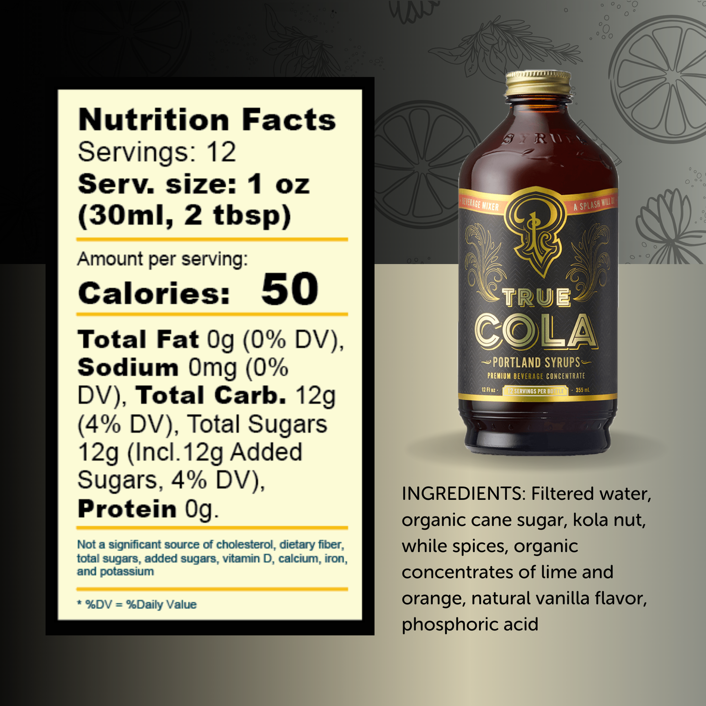 True Cola Syrup 12oz - cocktail / mocktail beverage mixer
