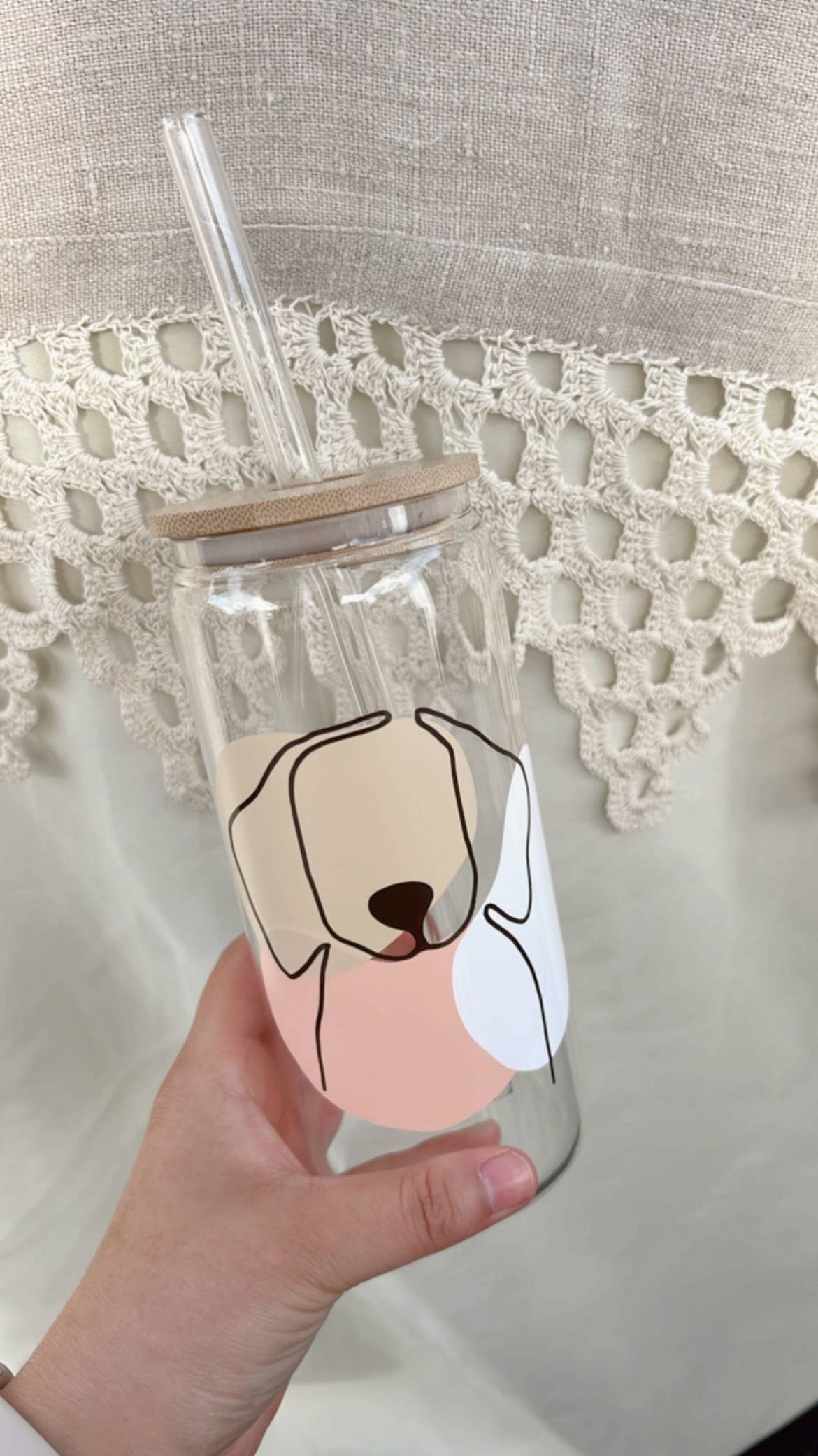 Dog Line Art Iced Coffee Glass