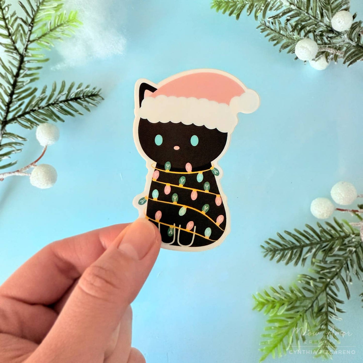 Cat with Lights Vinyl Sticker