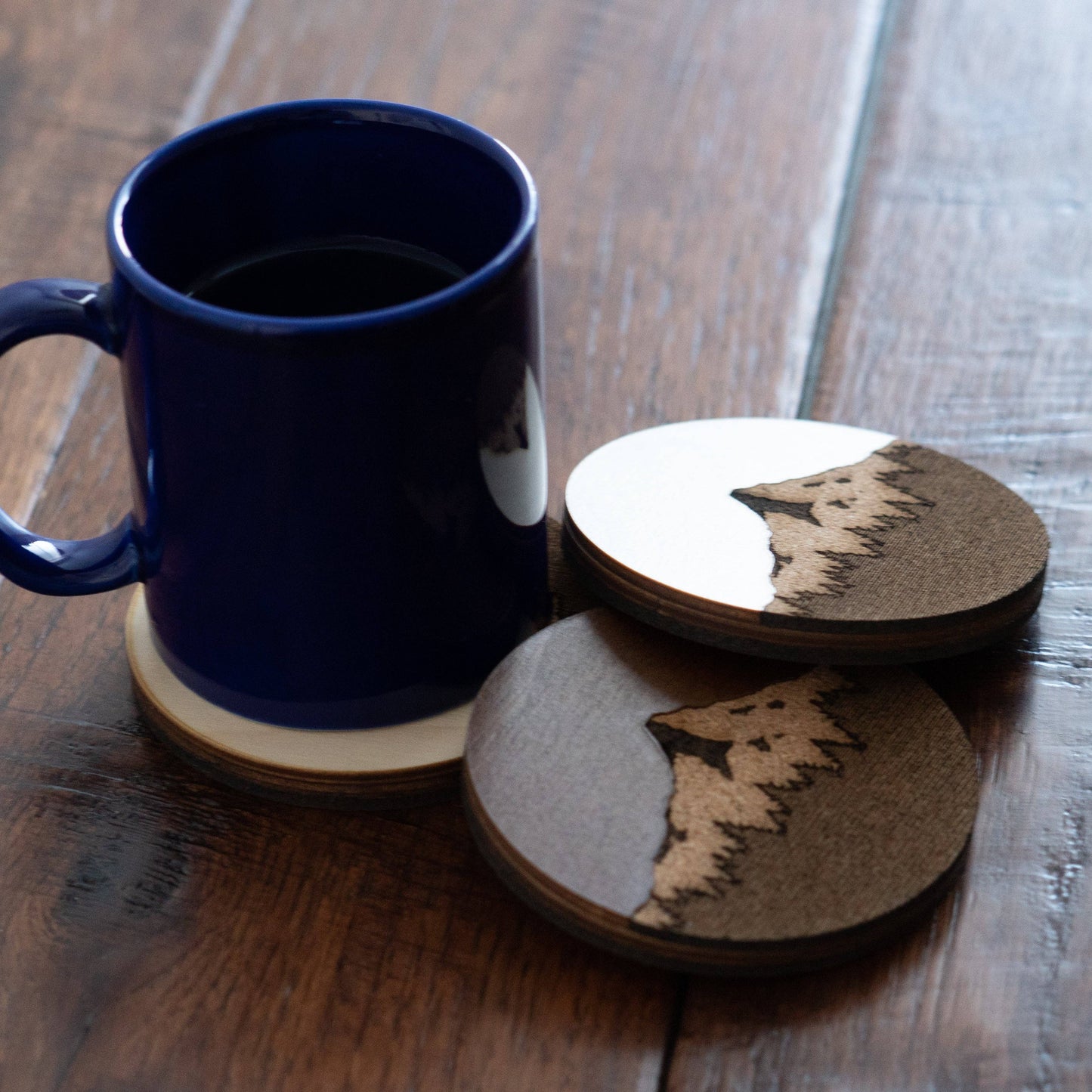 Mt Hood Light Wood and Cork Coasters