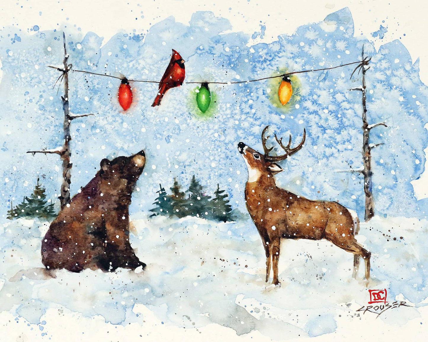 Bear, Deer, & Cardinal 5x7" Greeting Card