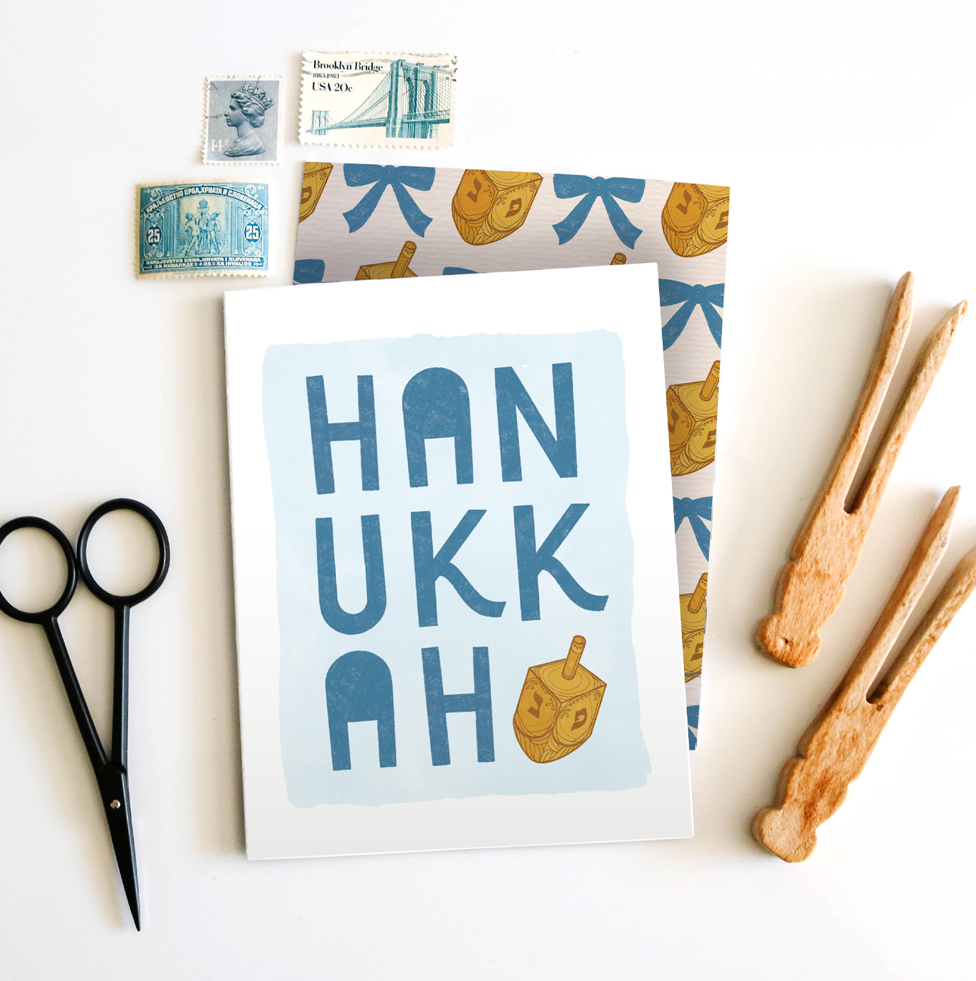 Hanukkah Hand Lettered | Festival of Lights Dreidel Card