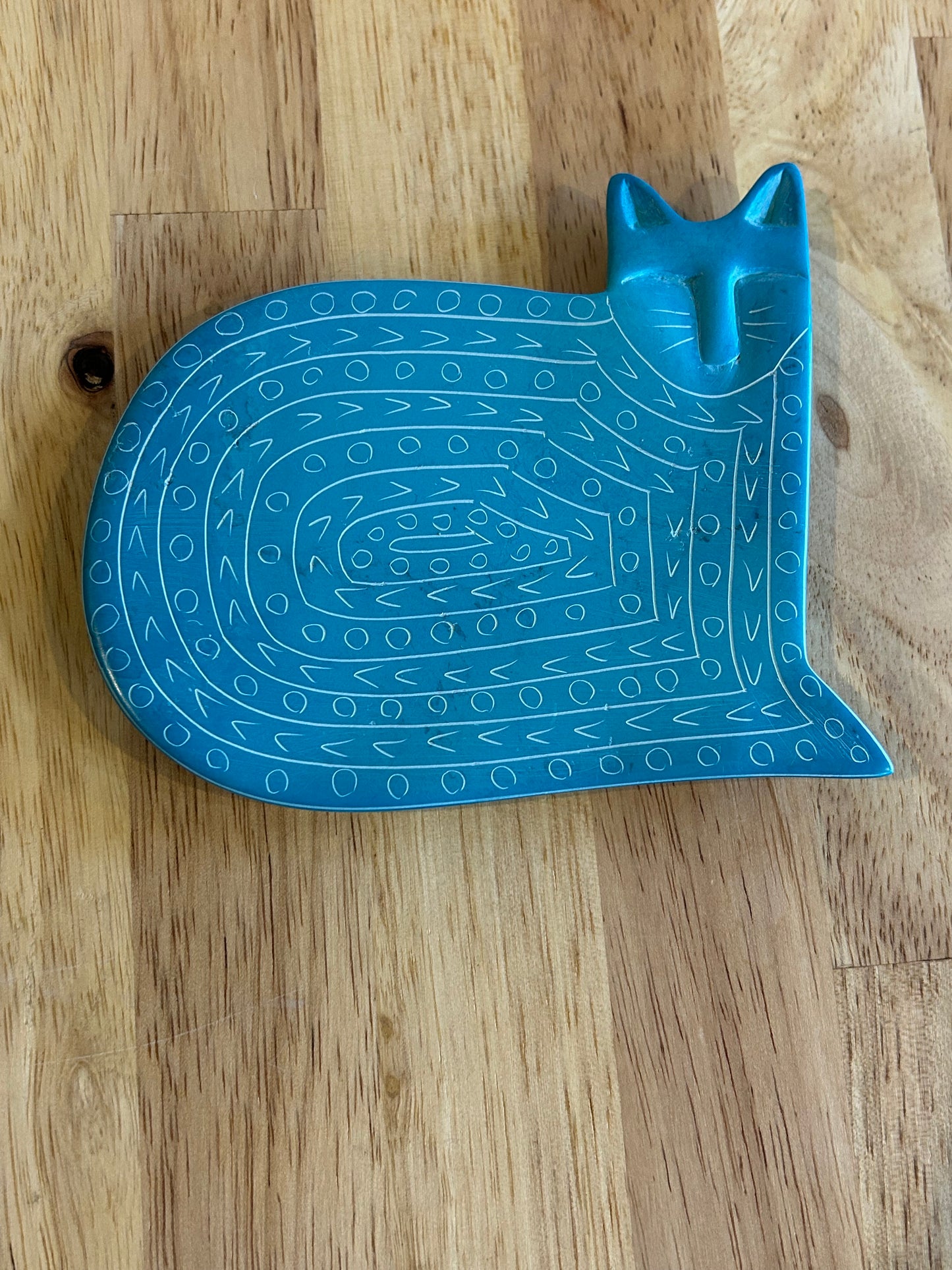 Hand-Carved Stone Cat Dish from Kenya