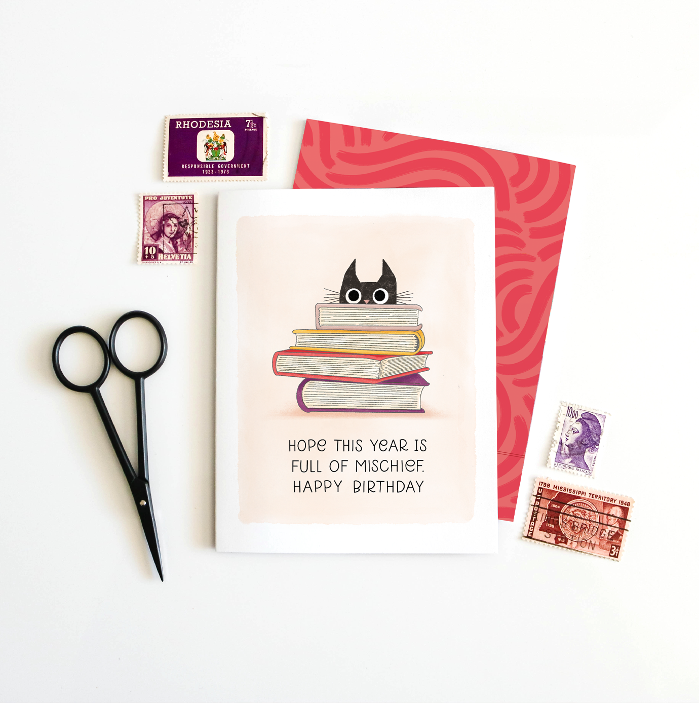 Cat Books | Book Lover Bookish Happy Birthday Card