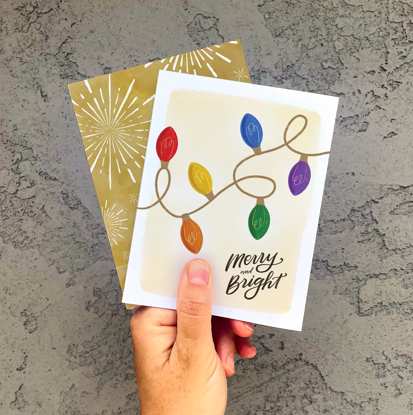 Merry + Bright | Holiday Rainbow Christmas Lights Card