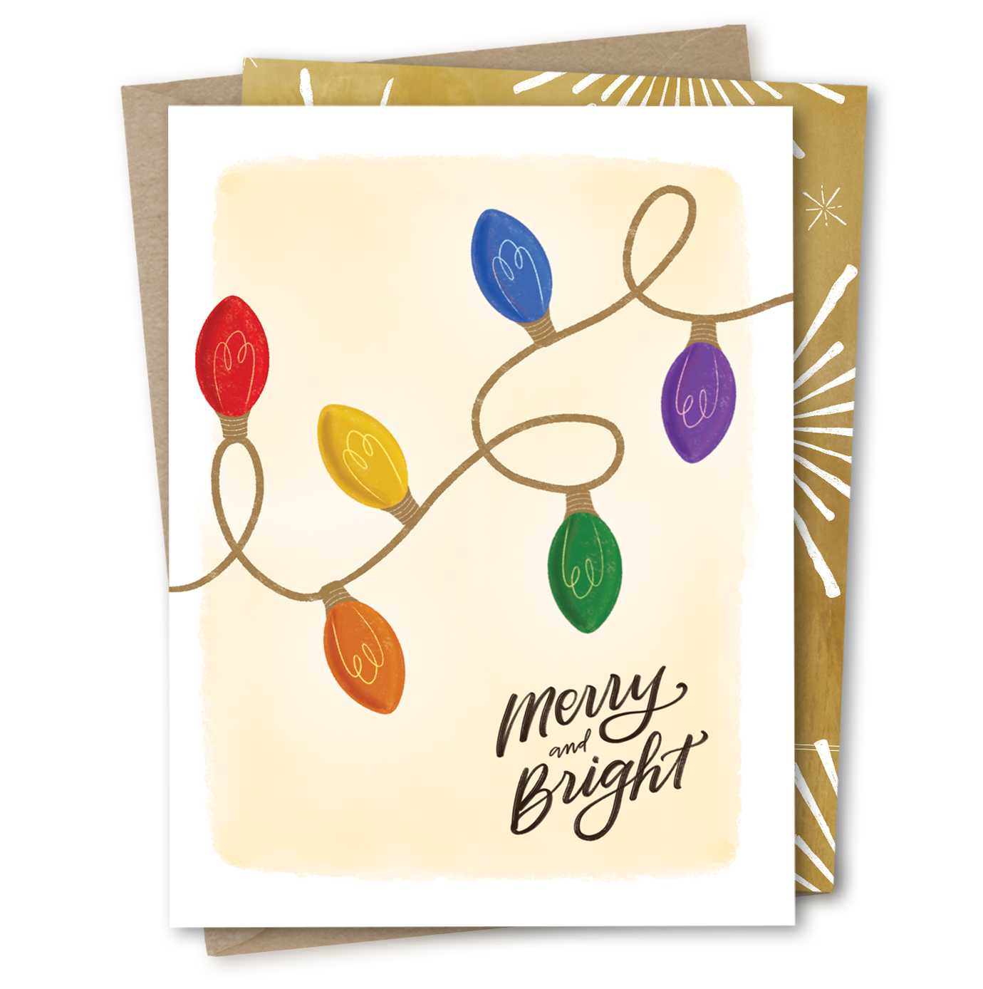 Merry + Bright | Holiday Rainbow Christmas Lights Card