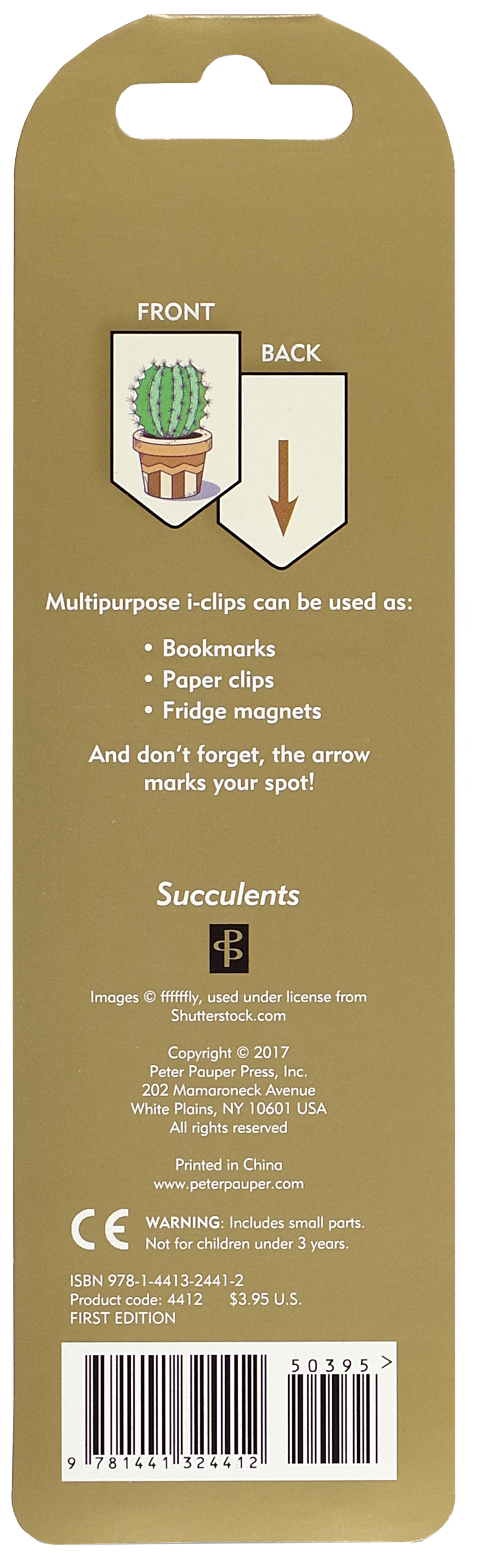 Back of a packaging label for succulent plant clips with text and a barcode.
